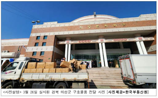 한국부동산원, 울산･경북･경남 산불 피해 구호 물품 및 성금 전달 기사 이미지