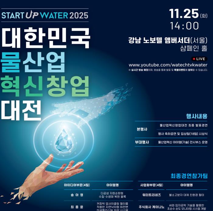 대한민국 물산업의 미래, 창업으로 연다… 물산업 혁신 창업대전 개최 기사 이미지